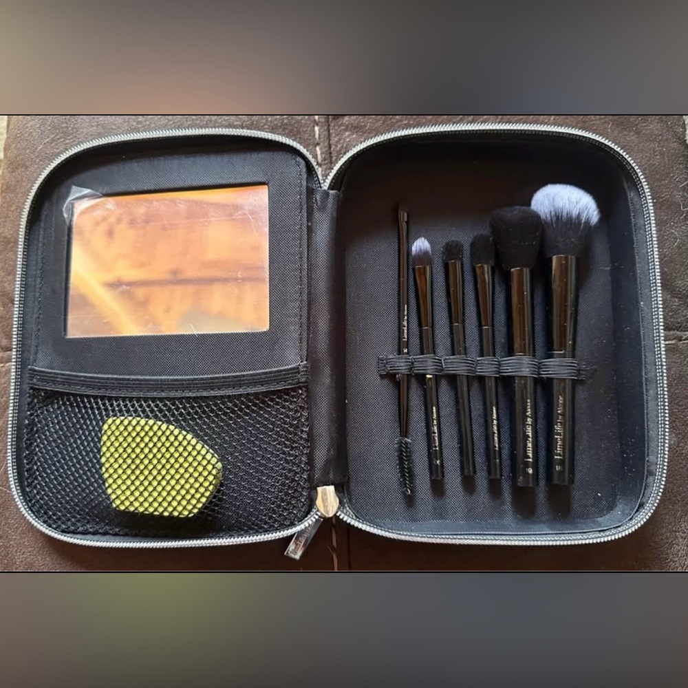 Black Makeup Brush Set with Yellow Sponge - Compact Travel Kit
